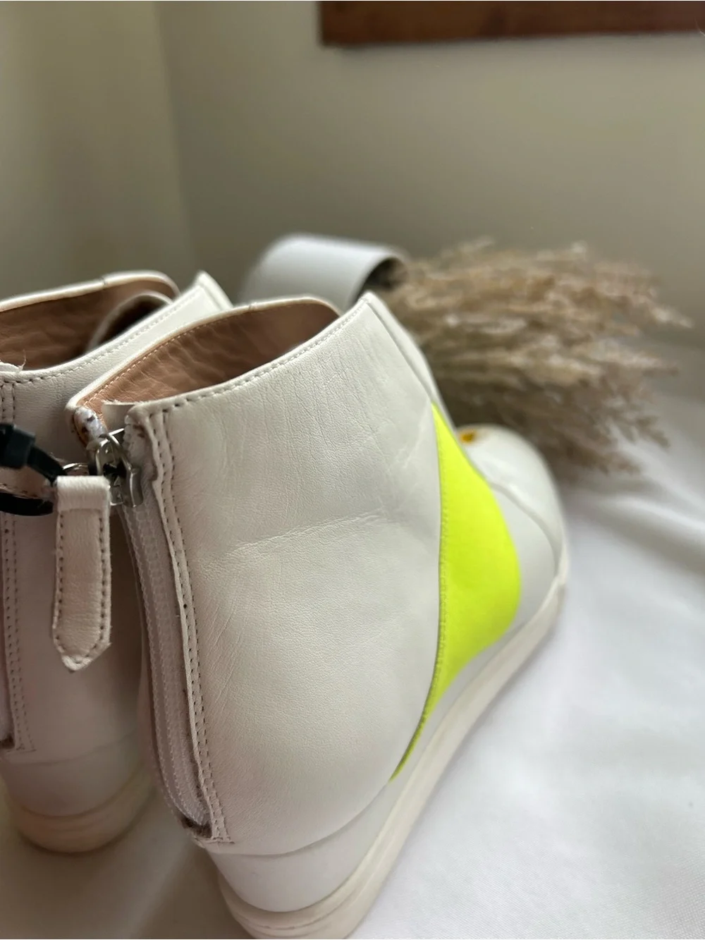 Paolo White Ankle Boots with Neon Yellow Elastic Band 8